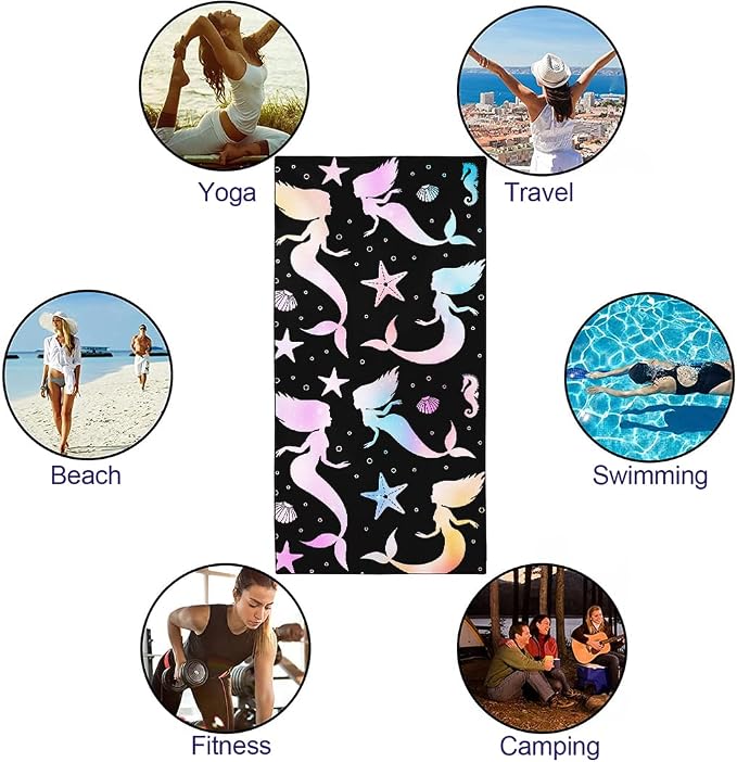 Mermaid Silhouette Beach Towel 36"x72" Quick-Dry Soft Microfiber - Image 4