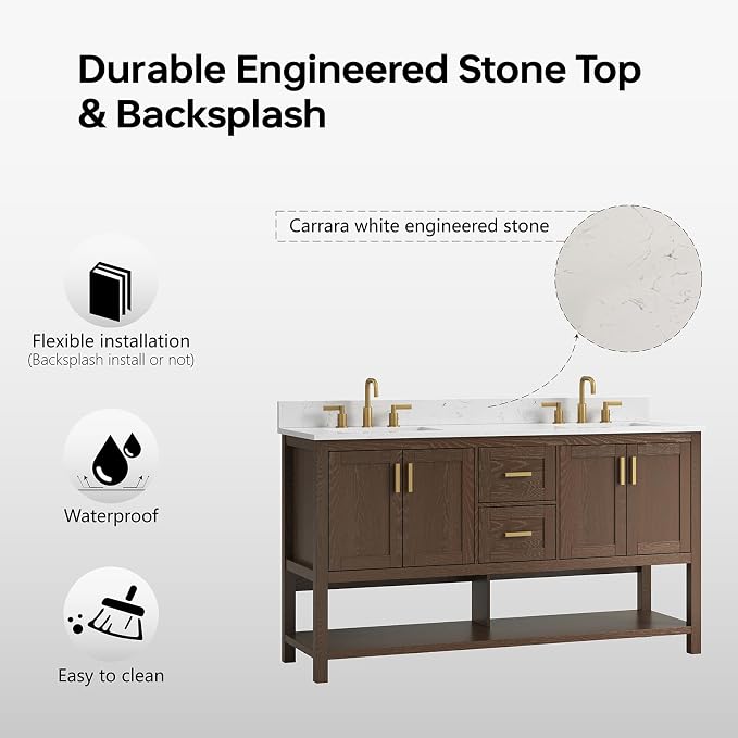 60 Inch Bathroom Vanity with Sink, Farmhouse Storage Cabinet with Drawers & - Image 8