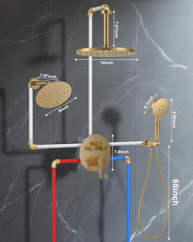 Shower System with Pressure Balance Valve, Brushed Gold - Image 8