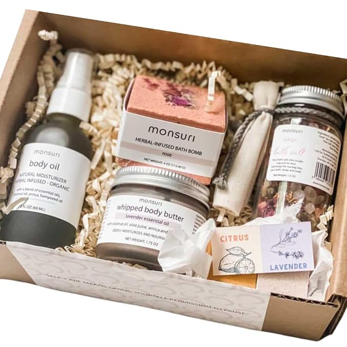 Self Care Gift Basket for Mom: New Mommy Care Package Pampering Gift Set by Monsuri