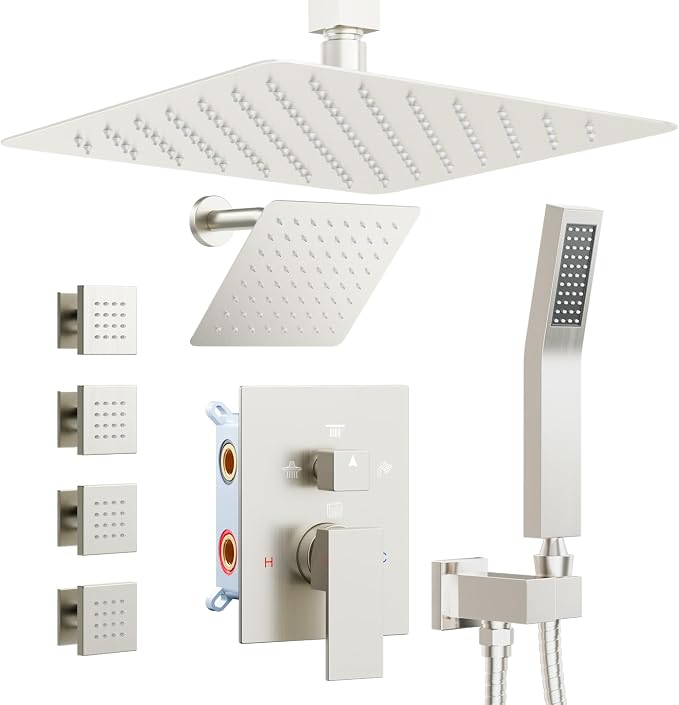 Shower Systems with 4 Body Spray Jets, STARBATH 4 Way 12+6" Rainfall Shower by STARBATH
