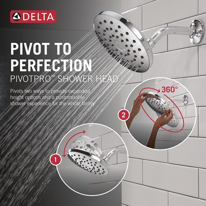 Delta PivotPro Chrome Rain Showerhead, Single Setting 7 Inch Round Shower Head - Image 2