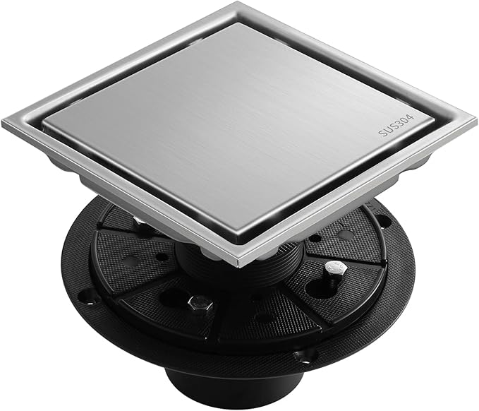 Hidden Brushed Square Shower Floor Drain, 304 Stainless Steel, by Unknown