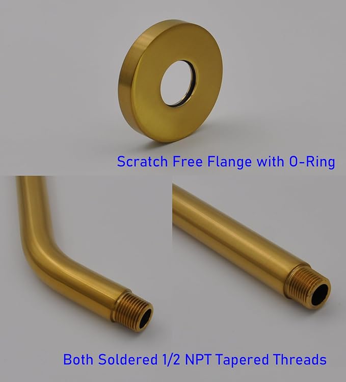 Aquaiaw Shower Arm and O-Ring Flange, 6 inch, Solid Brass, Both Soldered 1/2 - Image 4