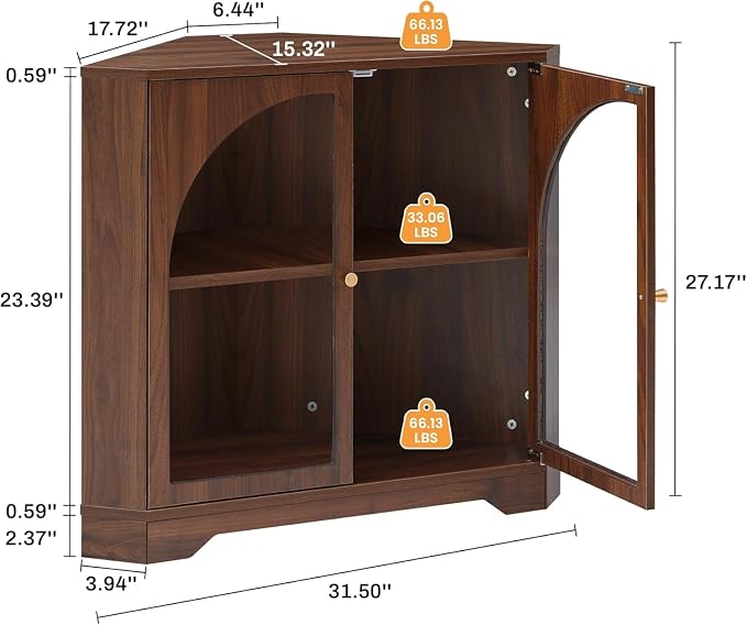 AVZEAR Modern Corner Cabinet, Mid Century Curved Corner Storage Shelf - Image 2