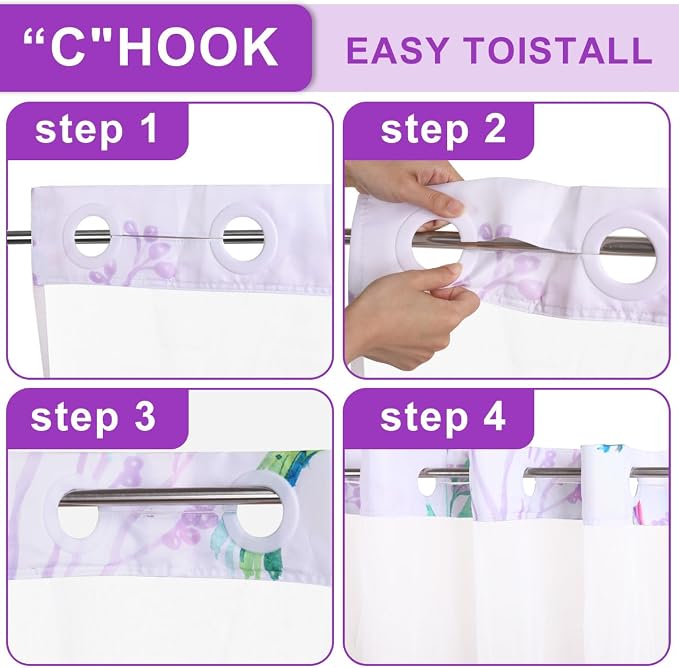 No Hook Shower Curtain with Snap in Liner - Image 5