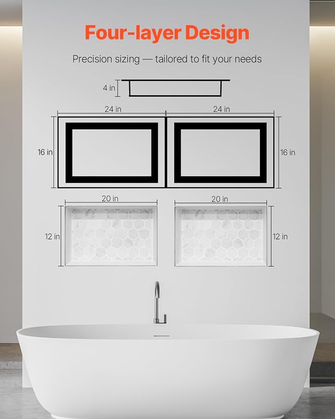 VEVOR Shower Niche, 16 x 24 inch + 16 x 24 inch Recessed Wall Niche - Image 8