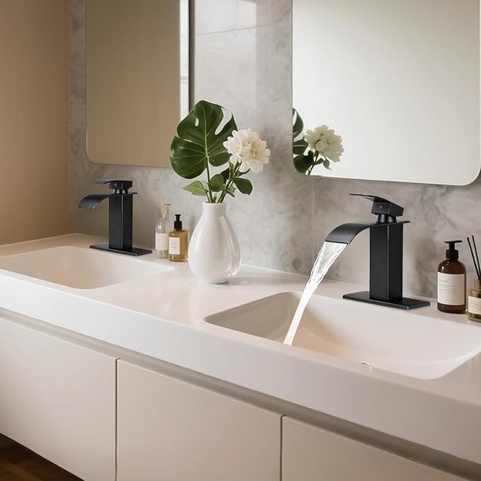 Bathroom Faucets Matte Black Waterfall Bathroom Sink Faucet Modern Single - Image 7