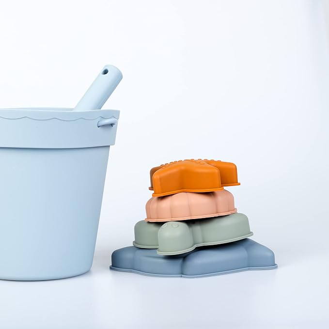BLUE GINKGO Modern Baby Sand Toys | Travel Friendly | Silicone Bucket, 4 Molds - Image 8