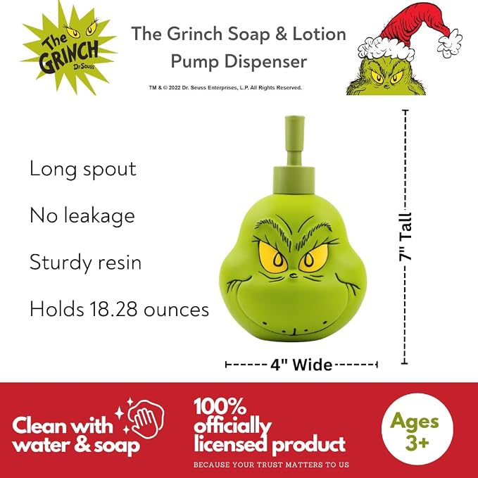 Dr. Seuss The Grinch Holiday Christmas Soap/Lotion/Hand Sanitizer Resin Pump - Image 2