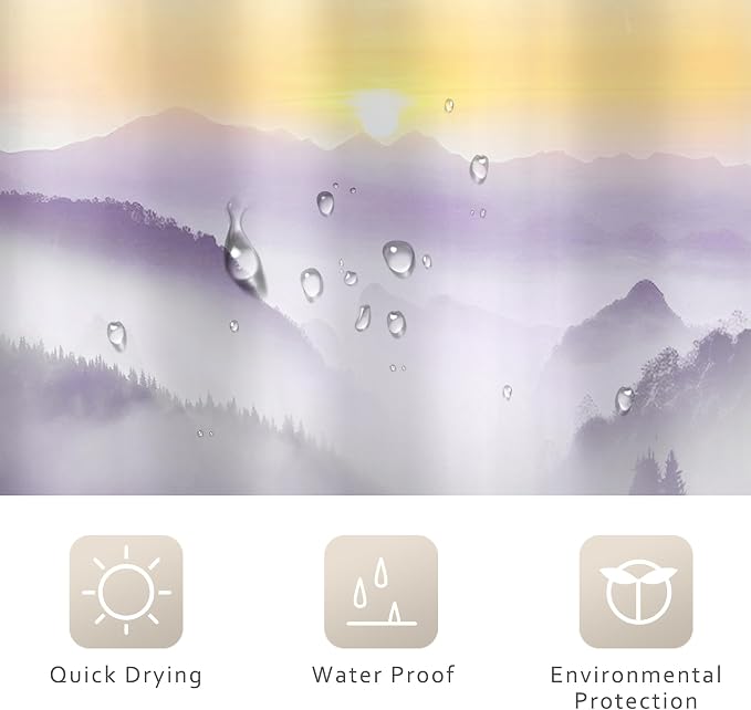 Riyidecor Misty Mountain Shower Curtain 72Wx72H Inch Purple Sunrise Nature - Image 7