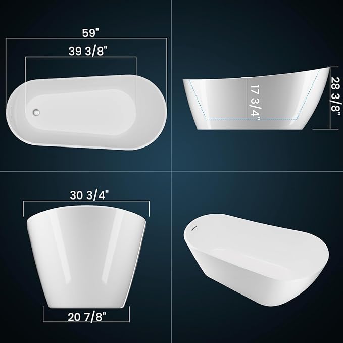 ‎59 Inch Acrylic Freestanding Bathtub, Bathtub - Image 3