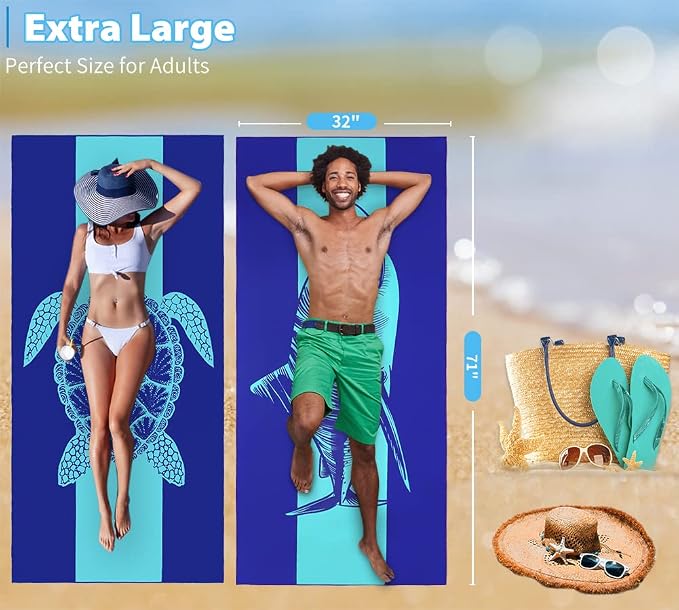 2 Pack Microfiber Lightweight Beach Towel 71"x32" Oversized Extra Large Thin - Image 3