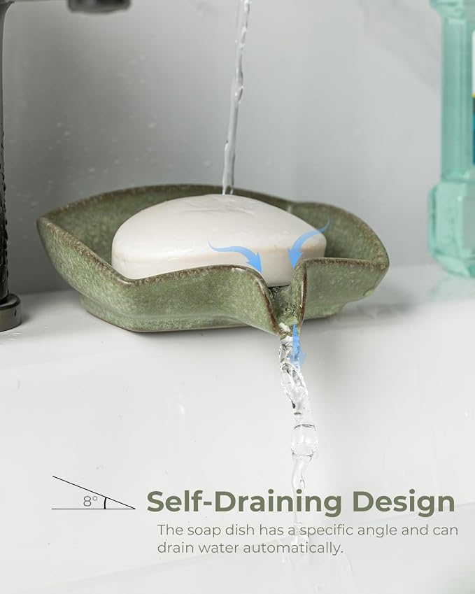 Self Draining Soap Dish, Ceramic Drain Soap Holder Waterfall Design Soap Saver - Image 3