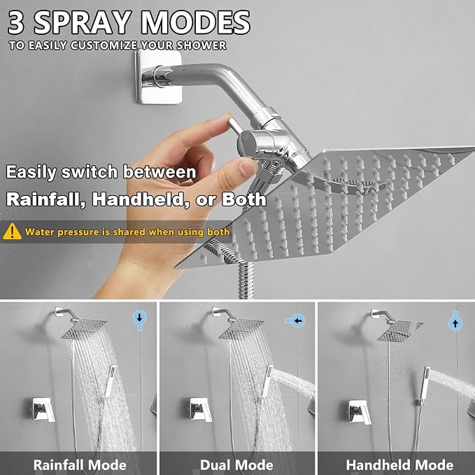 8 Inch Rainfall Shower Head and Handheld Spray Combo - Image 3
