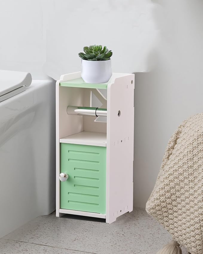 AOJEZOR Toilet Paper Holder Stand: Freestanding PVC Cabinet Storage - Image 4