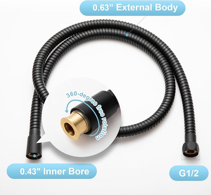 OFFO Shower Hose High Flow 0.43” Large Bore, Kink Free Stainless Steel Shower - Image 6