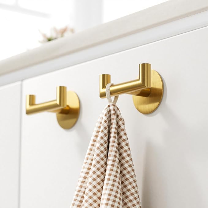 2 Pack Brushed Gold Bathroom Hooks - Image 7