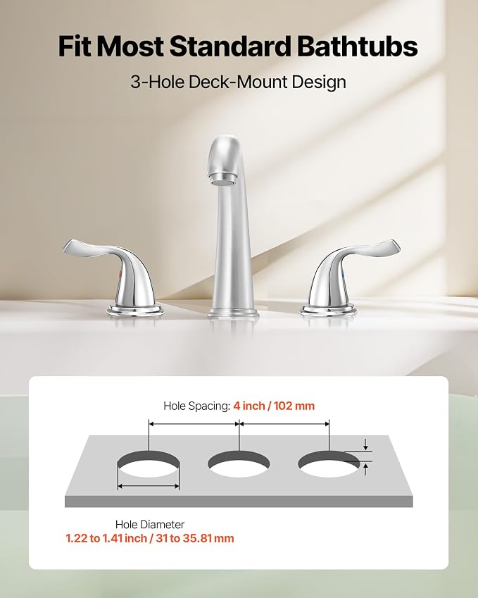 VEVOR Roman Tub Faucet, 3 Hole Waterfall Bathtub Faucet, Bath Tubs Faucets Set - Image 3