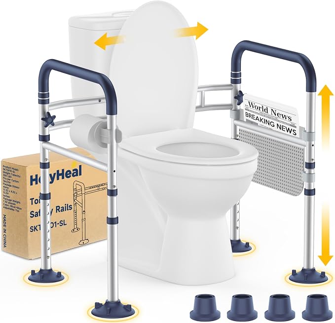 Toilet Safety Rails for Seniors, Adjustable Height & Width Toilet Rails by HolyHeal