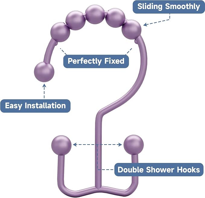Titanker Shower Curtain Hooks Rings, Rust-Resistant Metal Double Glide Shower - Image 4