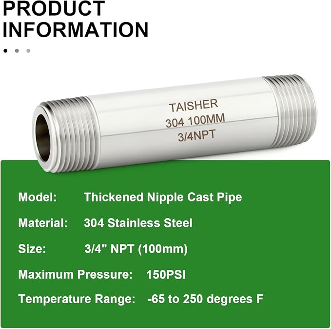 TAISHER 2PCS Stainless Steel Pipe Fittings, 3/4" NPT Male x 3/4" NPT Male - Image 5