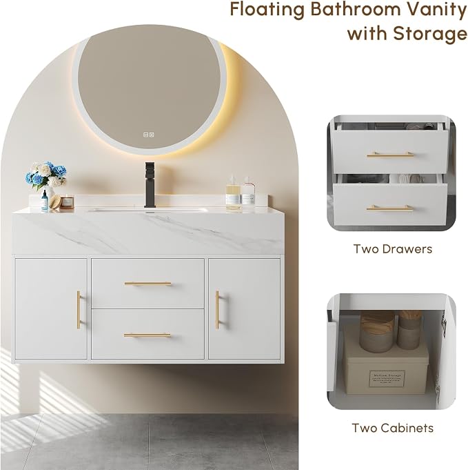 Bathroom Vanity with Sink 39" Floating Bathroom Vanity Sintered Stone Modern - Image 3