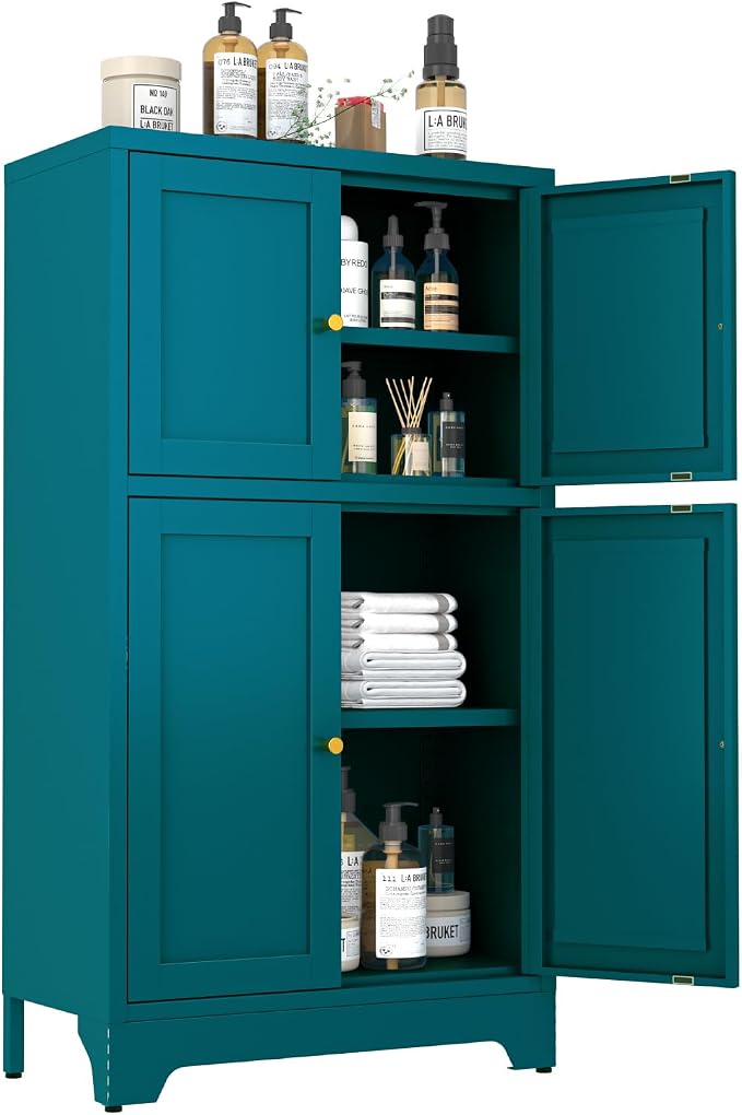 Metal Bathroom Storage Cabinet, Freestanding Pantry Floor Cabinet by Unknown