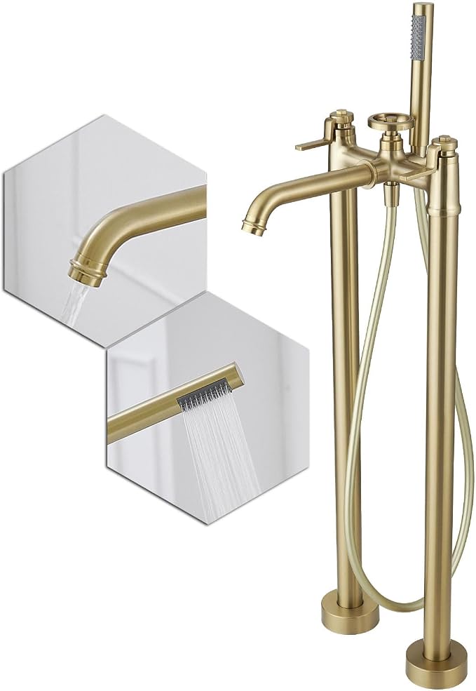 Gold Freestanding Bathtub Faucet Floor Mount Tub Filler by Bathfinesse