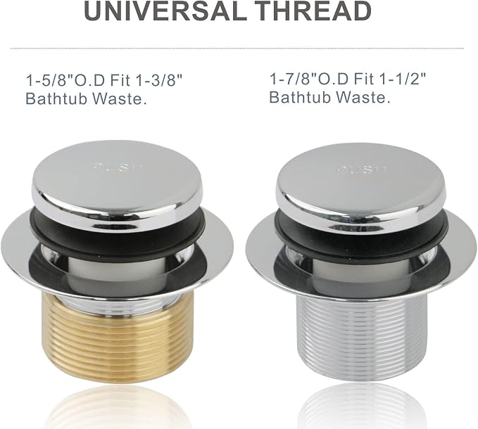 Chrome Bathtub Drain Tip-Toe Single Hole, Hidrop Tub Drain Trim Set Conversion - Image 3