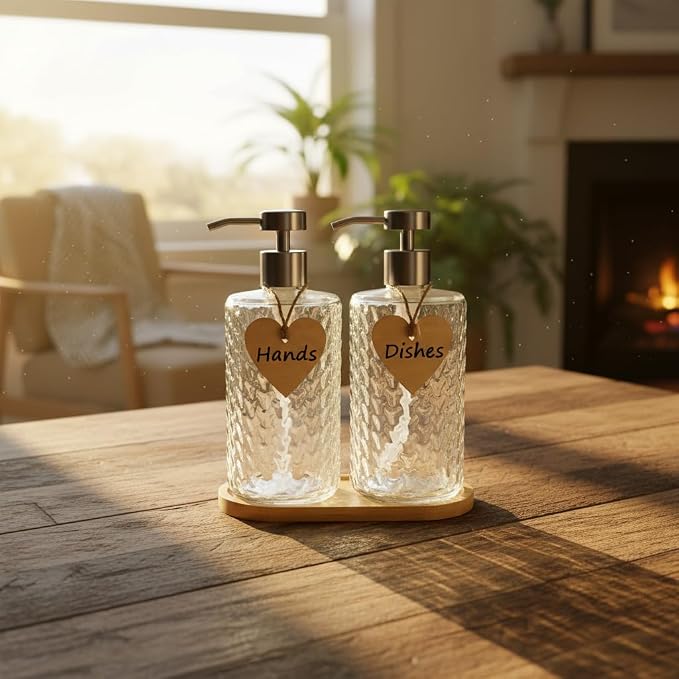 Glass Soap Dispenser Set with Bamboo Tray - Image 9