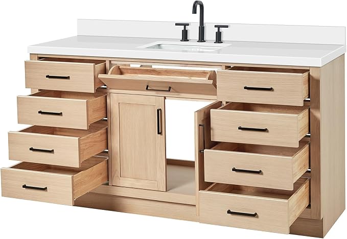 ARIEL Hepburn 67" Inch Oak Single Bathroom Vanity - Image 6