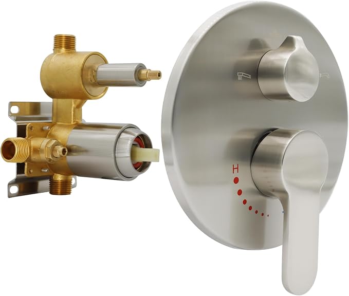 Wall Mount Brushed Nickel Pressure Balancing Shower Diverter Mixing Valve 3 Way by Backnets