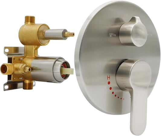 Wall Mount Brushed Nickel Pressure Balancing Shower Diverter Mixing Valve 3 Way by Backnets