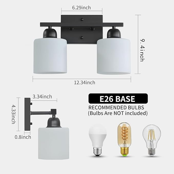 2 Light Black Bathroom Light Fixture, Modern Bathroom Lights - Image 2