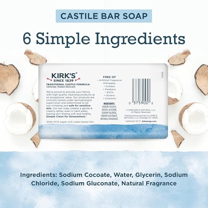 Kirk's Castile Bar Soap for Men, Women & Children - Image 2