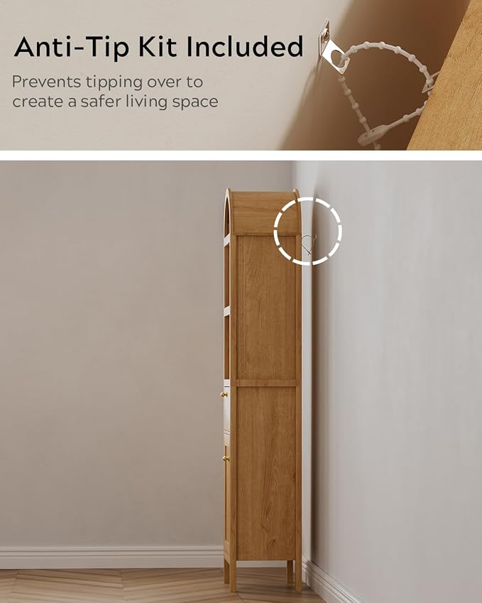 67" Tall Arched Bathroom Narrow Storage Cabinet - Image 5