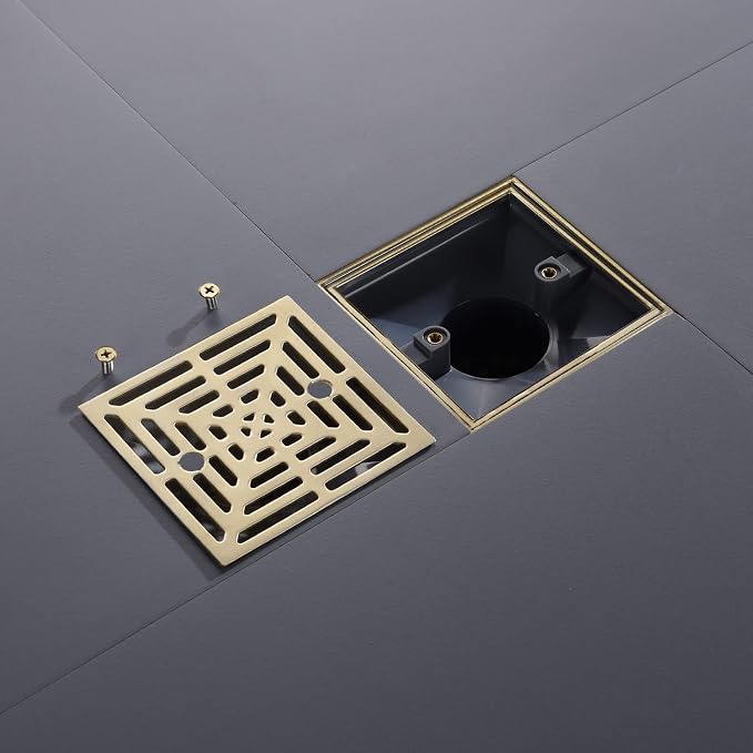 4-1/4 Inch Brushed Gold Shower Drain Square, Base - Image 3