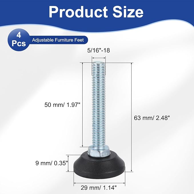 uxcell 5/16"-18 Thread Furniture Feet Levelers - Image 2