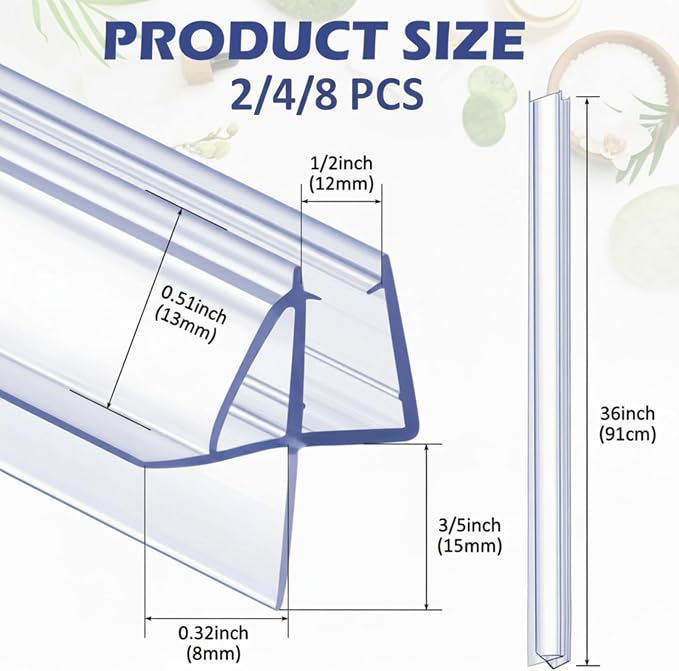 Frienda 8 Pcs Shower Door Bottom Seal 1/2" x 36'' Clear PVC Glass Door Sweep - Image 2