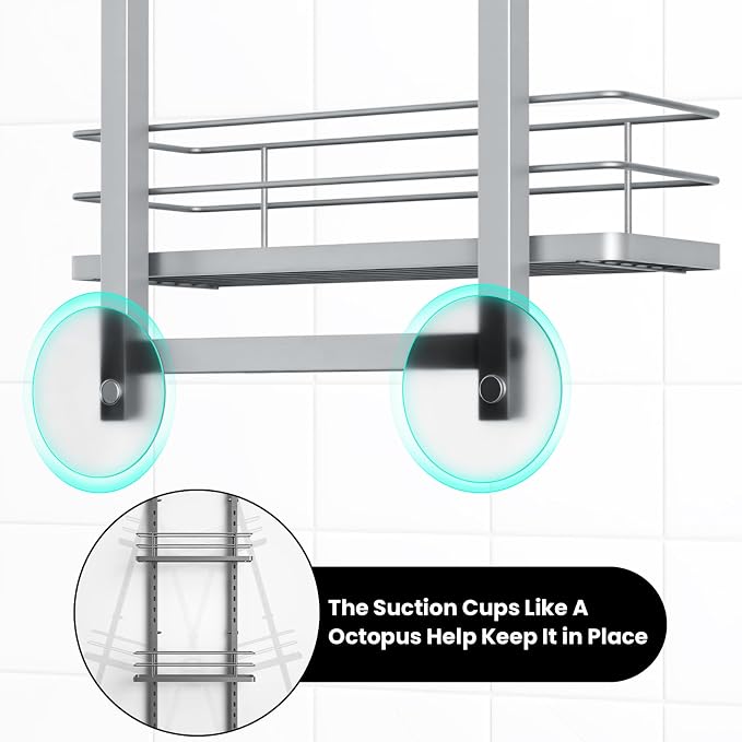 Shower Caddy Hanging, Adjustable Anti-Swing-Over The Shower Head Caddy - Image 7