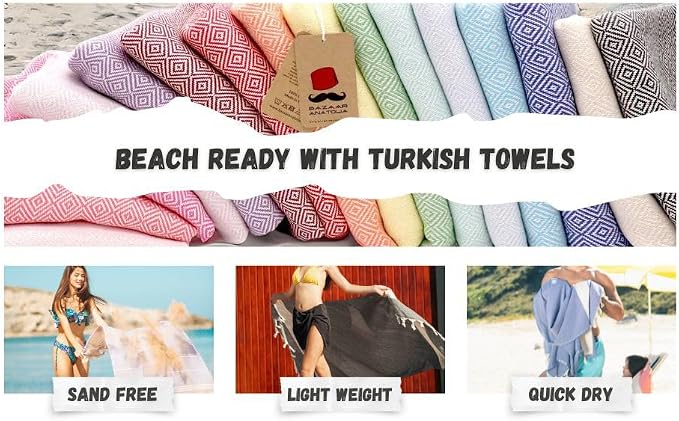 Bazaar Anatolia Turkish Bath Towel – 100% Cotton, Quick Dry, Sand Free Towel - Image 8