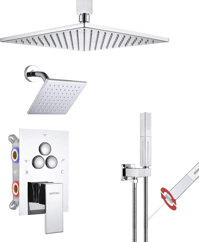 VANFOXLE Shower Faucet Set Chrome Shower System, Push Button Diverter Shower by VANFOXLE