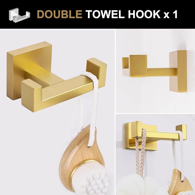 Brushed Gold Towel Bar Set, Lava Odoro 5-Piece Bathroom Hardware Set Gold Towel - Image 4