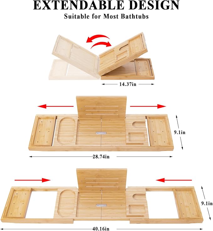 AUTODECO Bathtub Tray, Bamboo Bath Tray - Image 5