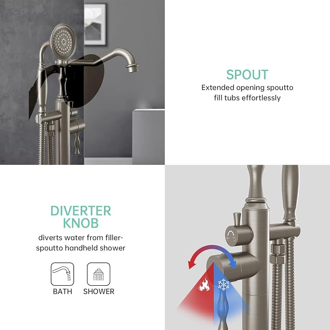 Hoimpro Free Standing Tub Faucet Freestanding Tub Filler Farmhouse Stand Alone - Image 5