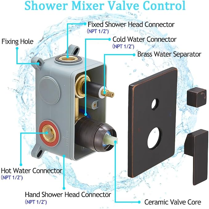 Oil Rubbed Bronze rain Shower Faucet Set Shower System 12 Inches Square Shower - Image 5