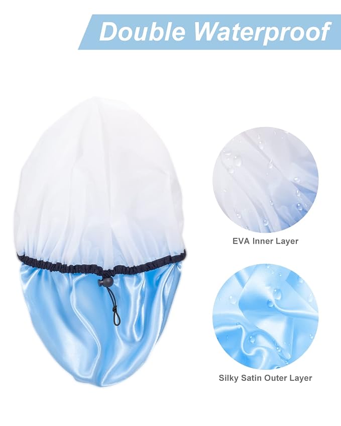 Auban Shower Cap for Women, Adjustable Reusable, Extra Large, Double-Layer - Image 4