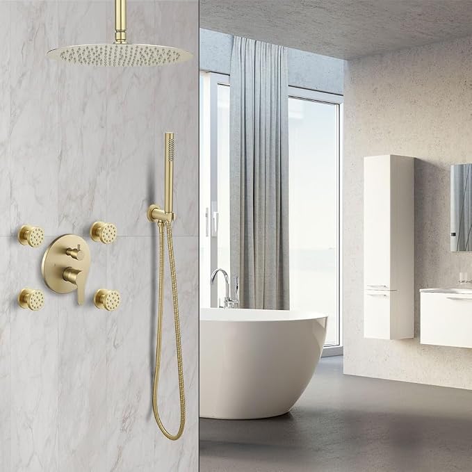 Brushed Gold Round Shower Faucet Set - Image 2