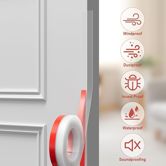 Door Draft Stopper, Silicone Weather Stripping Door Seal Strip, Self-Adhesive - Image 3